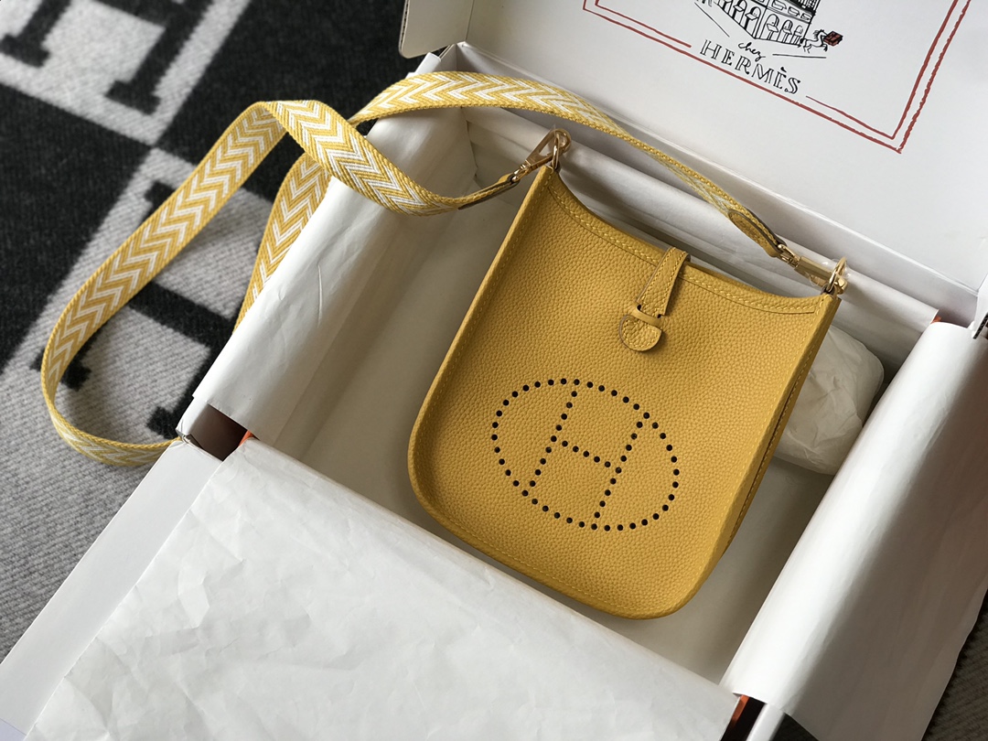 Hermes Evelyne 16 Amazone TPM Shoulder Bag In Yellow Amber Clemence Leather